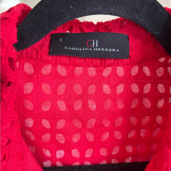 Carolina Herrera Red Eyelet Asymmetrical Shirt Dress size 6 - Picture 15 of 15
